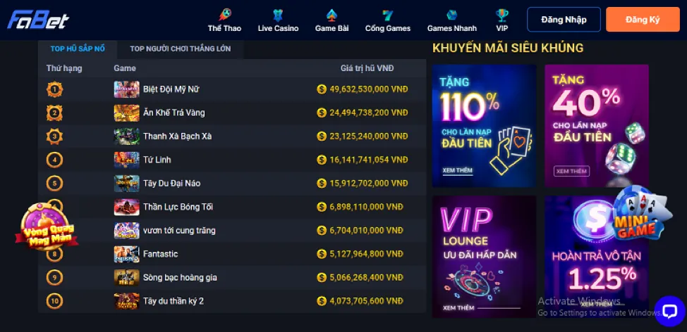 Truy cập đầy đủ trò chơi 56win